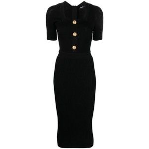 Balmain Square Neck Ribbed Knit Midi Dress - NWT
